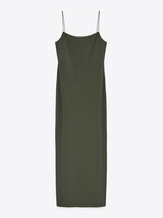 Zara Dresses & Skirts - Zara long stretchy fitted Dress khaki